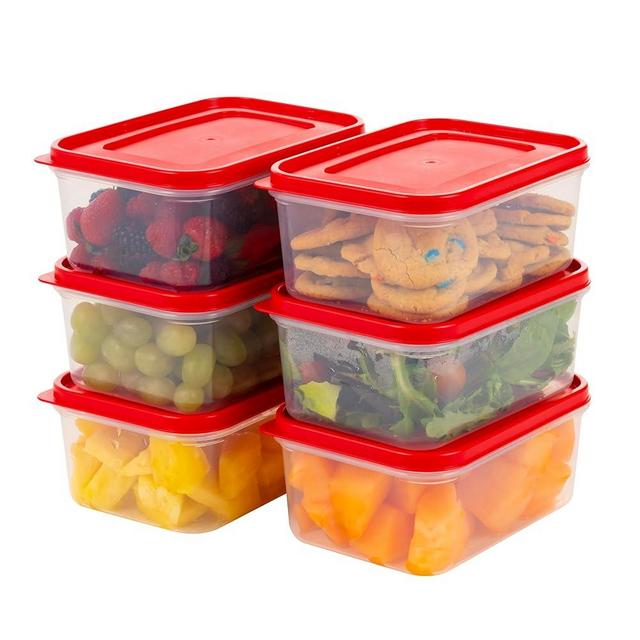 IRIS USA 12 PC Plastic Food Storage Containers With Lids | 6 Meal Prep Containers & 6 Lids| Leftovers Potluck Office Lunch Salad Snack Fruit, Microwave Dishwasher Freezer Safe, BPA Free, Clear/Red