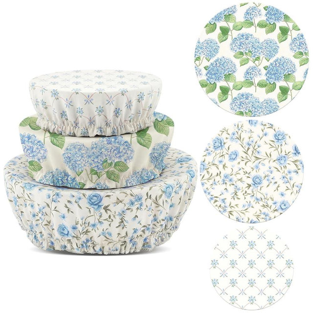 Zhehao 3 Pcs Sourdough Bowl Cover for Bread Proofing Reusable Blue Hydrangea Elastic Cotton Linen Food Storage Bowl Covers for Dough Proofing Baking Accessories, 3 Sizes