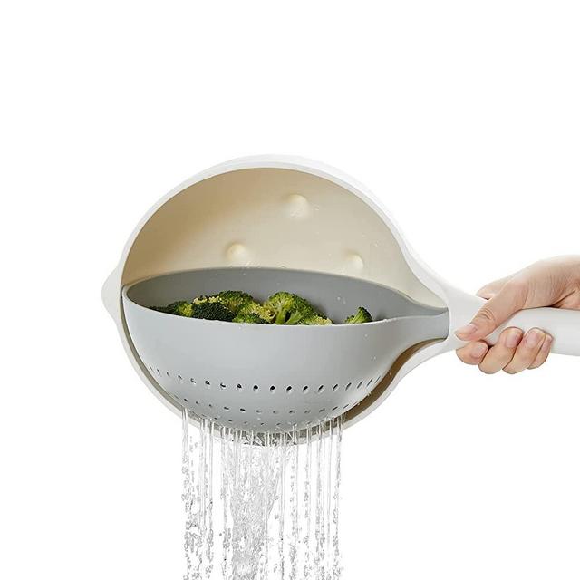 STFXMY Colander Double-layer Rotatable Kitchen Strainers and Colanders, Plastic Strainer Bowl with Handle, Fruit and Vegetable Washing Basket