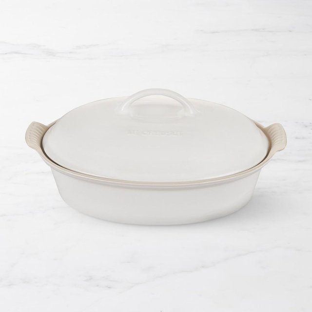 Le Creuset Heritage Stoneware Oval Covered Casserole, 4-Qt., Matte White