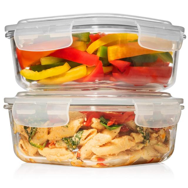 2 LARGE 1200ML / 42 Oz Glass Food Storage Containers w/Airtight Lids - Microwave/Oven/Freezer Dishwasher Safe - BPA/PVC Free + Leak Proof - Ideal for Baking Storing food. Keeps Food Fresh longer