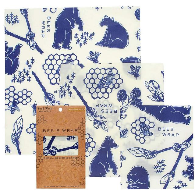Bee's Wrap Assorted 3 Pack, Eco Friendly Reusable Beeswax Food Wraps, Sustainable, Zero Waste, Plastic Free Alternative for Food Storage - 1 Small, 1 Medium, 1 Large
