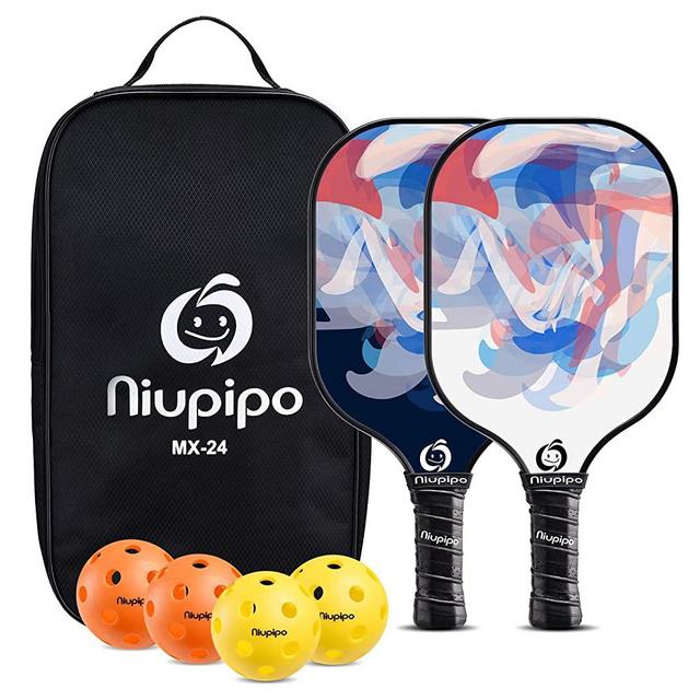 niupipo Pickleball Paddles, Pickleball Paddle Set of 2, Fiberglass Surface, Polypropylene Honeycomb Core, Cushion Grip, Lightweight Pickleball, Portable Carry Bag, Blue