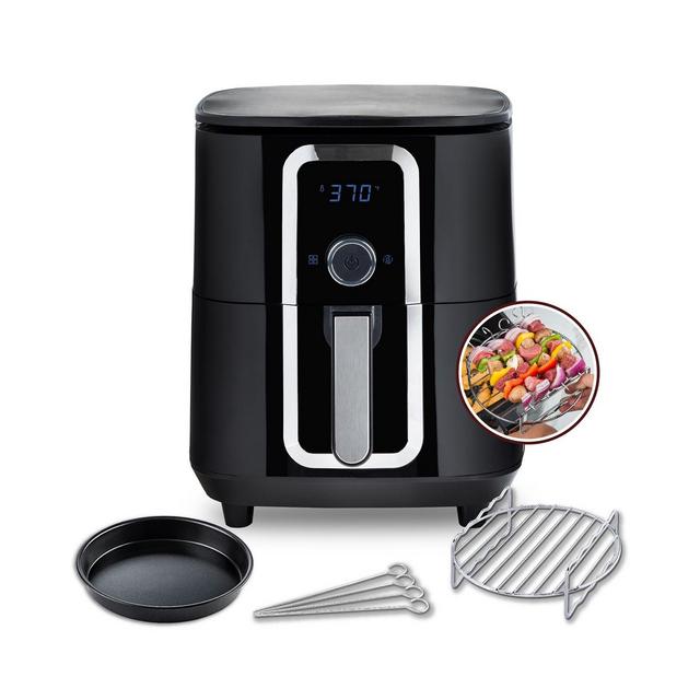 Aria 7Qt Teflon-Free Ceramic Family-Size Air Fryer with 2-Tier Stainless Steel Rack, Baking Pan, Skewers and Recipe Cookbook