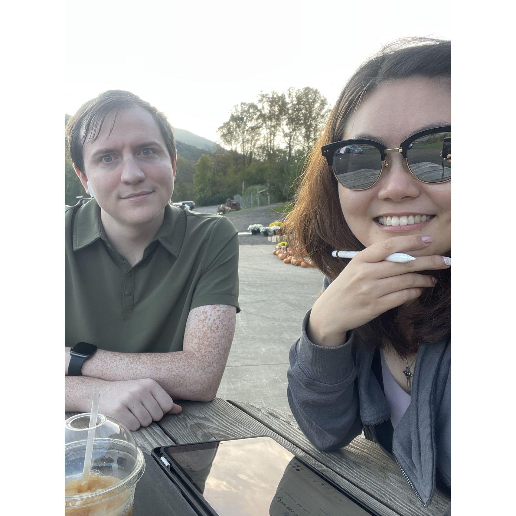 good teacher and goofy student with great apple cider