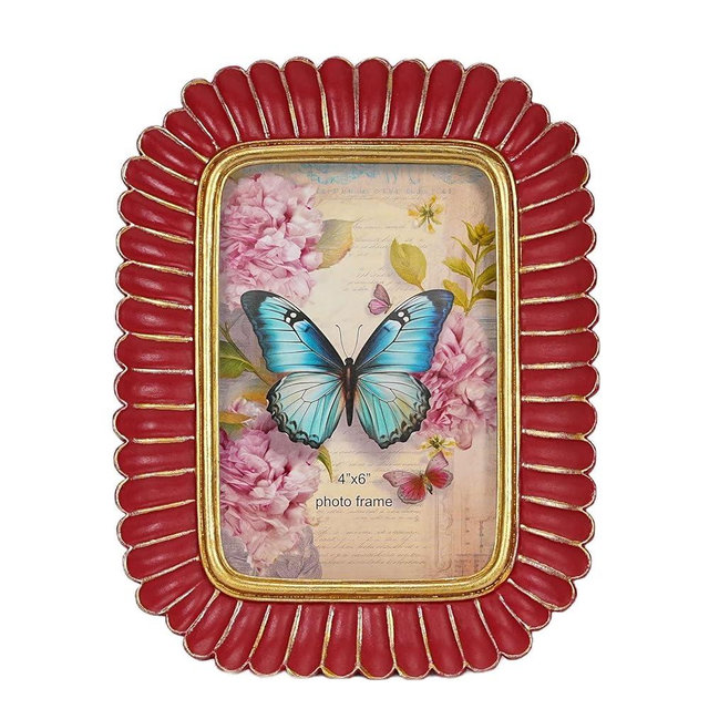 Desklens Vintage Red 4x6 Picture Frame, Ornate Photo Frame for Wall Decor or Tabletop Display, Baroque Style Home Decor for Living Room,Dining Room, Gift Idea for Christmas, Housewarming, Anniversary