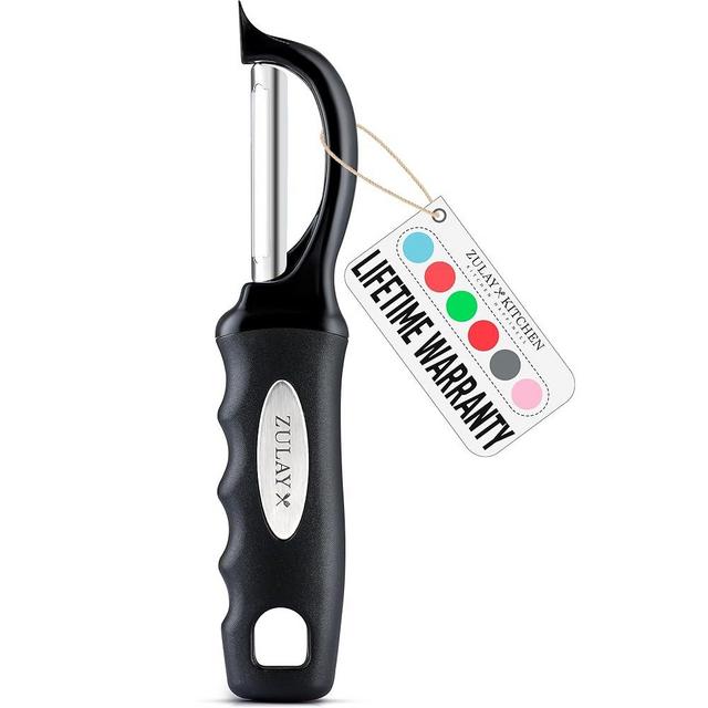 Zulay Premium Potato Peeler For Kitchen - Veggie Peeler With Blemish Remover - Hand Peeler With Comfortable Grip - Easy to Peel Stainless Steel Peeler for Cucumbers, Carrots, Apples, Potatoes - Black