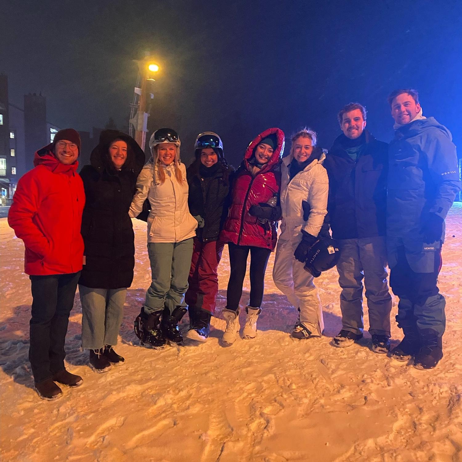 Group photo after ski trip! They came out to celebrate James's birthday with a ski trip.