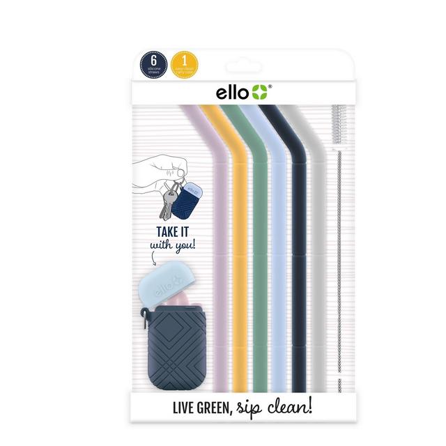 Ello Set of 6 Reusable Silicone Straws with Carrying Case - Spring Florals