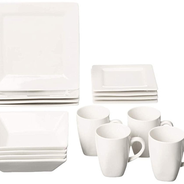 10 Strawberry Street 16 Piece Square Dinnerware Set, Cream White