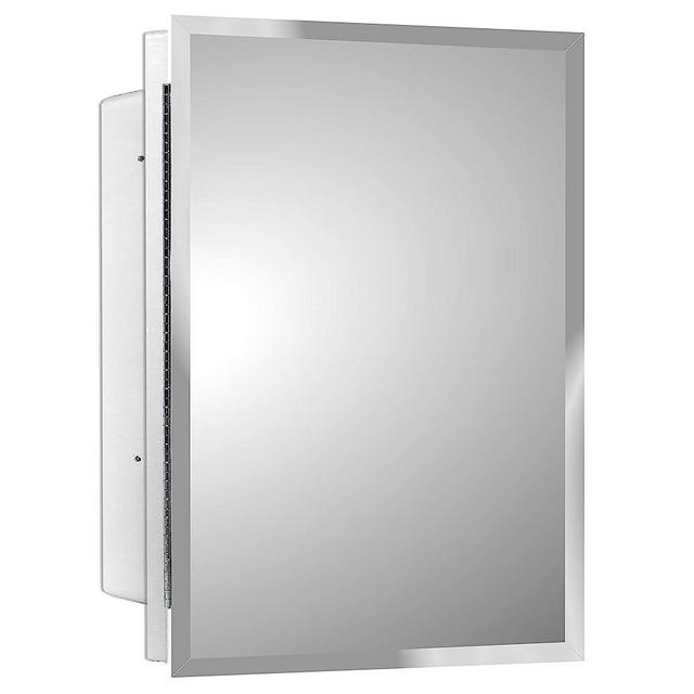 Mirrors and More 16 x 22 Medicine Cabinets for Bathroom with Mirror - Frameless Polished Edge, Recessed, Modern Home White Plastic Body Silver Mirror