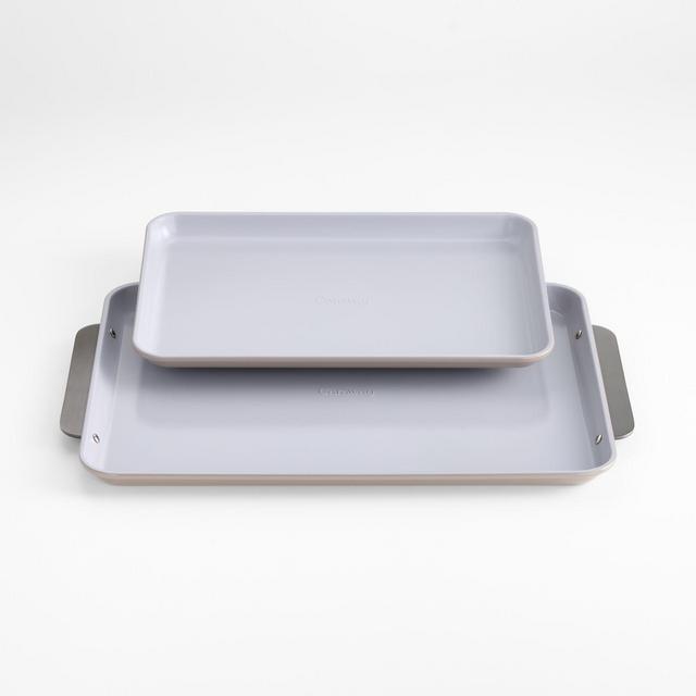 Caraway Non-Stick Ceramic Baking Sheet Duo Pebble with Gun Metal Handle