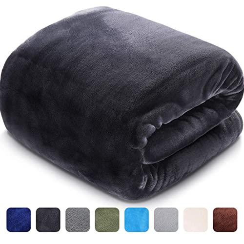 LEISURE TOWN Fleece Blanket Queen Size Fuzzy Soft Plush Blanket 330GSM for All Season Spring Summer Autumn Throws for Couch Bed Sofa, 90 by 90 Inches, Dark Grey