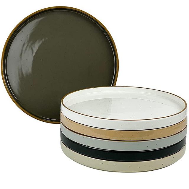 Mora Ceramic Flat Dinner Plates Set of 6, 10.5 in High Edge Dish Set - Microwave, Oven, and Dishwasher Safe, Scratch Resistant, Modern Dinnerware- Kitchen Porcelain Serving Dishes - Assorted Neutrals