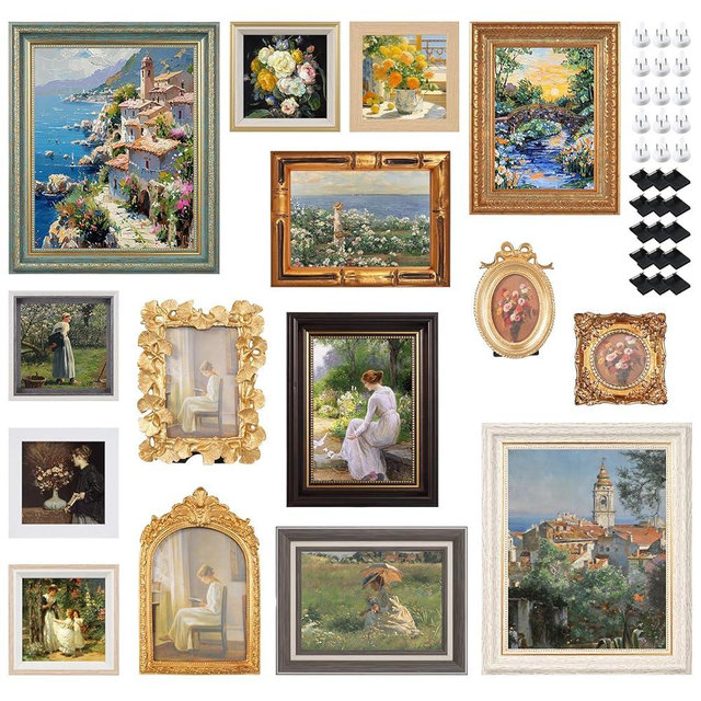 15 Pack Vintage Picture Frames for Wall or Tabletop Display Ornate Vintage Frames Gallery Wall Frame Set Vintage Wall Art for Gallery Bedroom Living Room Antique Photo Frame for Wall Décor