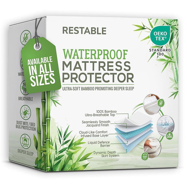 Luxury Queen Mattress Protector | 100% Waterproof Mattress Protector & 100% Bamboo Viscose Top | Breathable, Cooling & Machine Washable with Deep Pockets | Queen Size Bed Cover