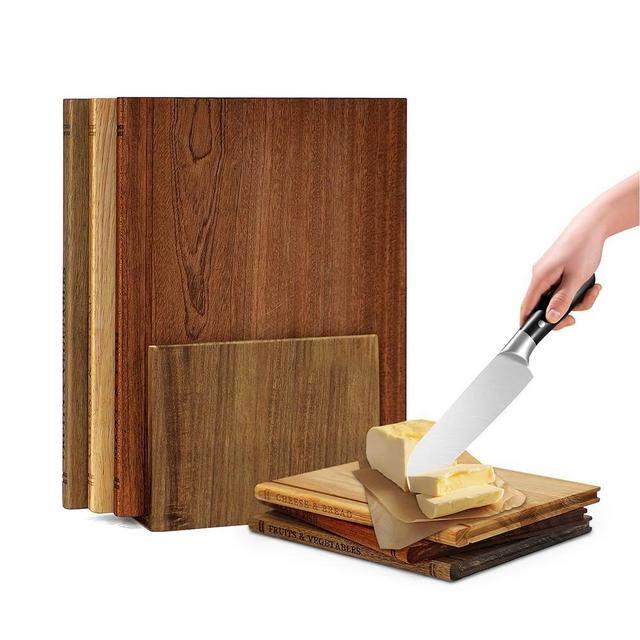 Book Cutting Board Set, Cutting Boards that Look Like Books, Cutting Board Books, Cutting Board Library, Large Solid Wood Non Toxic Non Slip with Stand