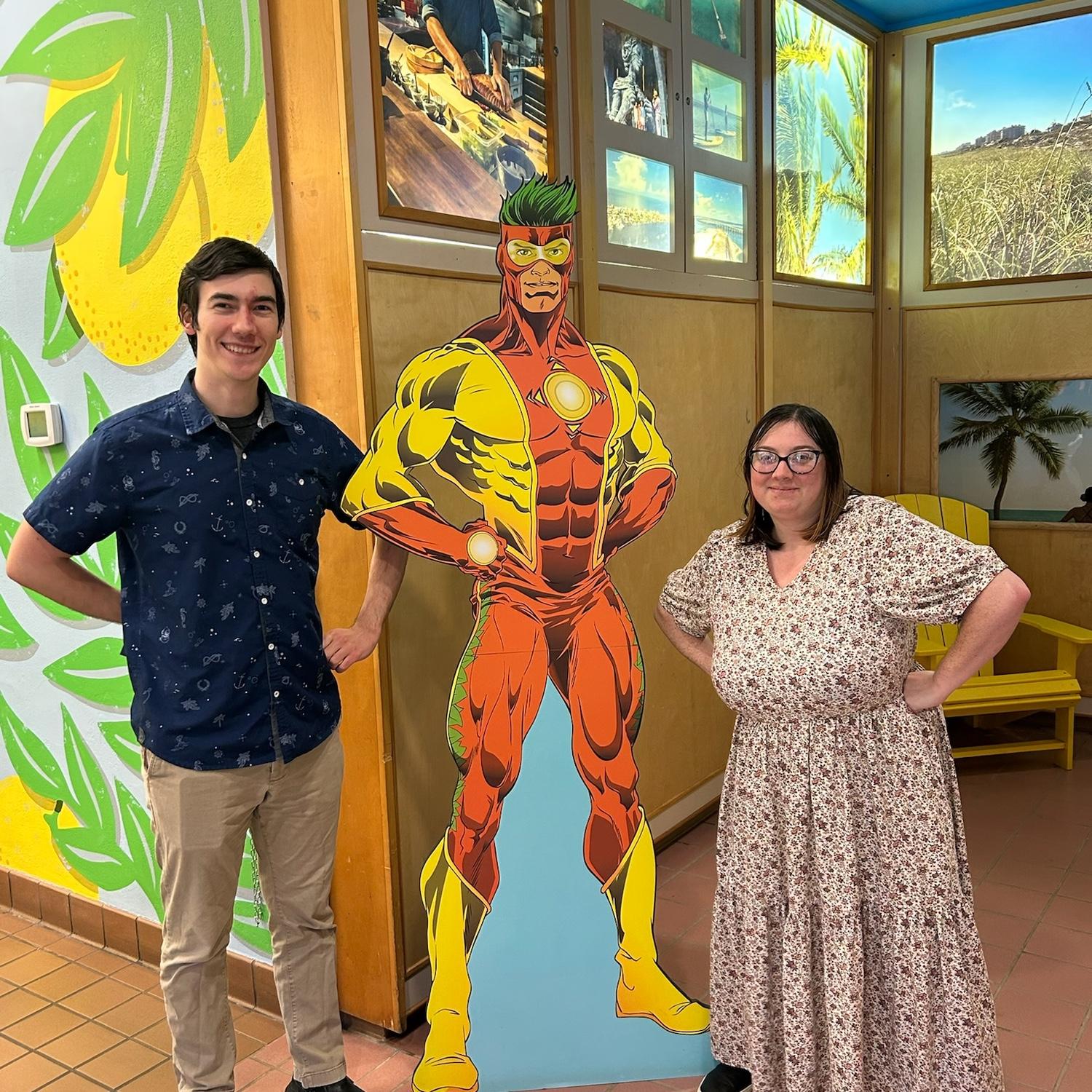 On the road trip down to Florida for the Krivacs Disney vacation of 2024, we had to stop down in the Florida Welcome Center for complimentary OJ and a photo with Orange Juice Man!