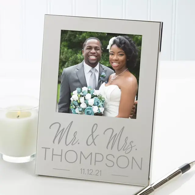 Stamped Elegance Engraved Wedding Photo Frame in Silver