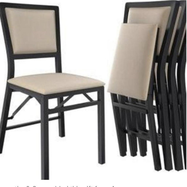 VECELO Folding Chairs Set of 6 with Cushion, Foldable Padded Seats with Heavy Duty Metal Frame for Kitchen/Dining/Living Room, No Assembly & Space Saving Design, Beige