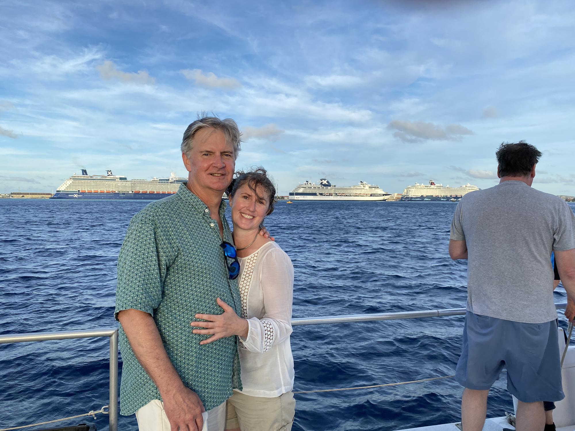 Sunset sail during a Caribbean cruise, at Aruba. The ship is over my left shoulder.