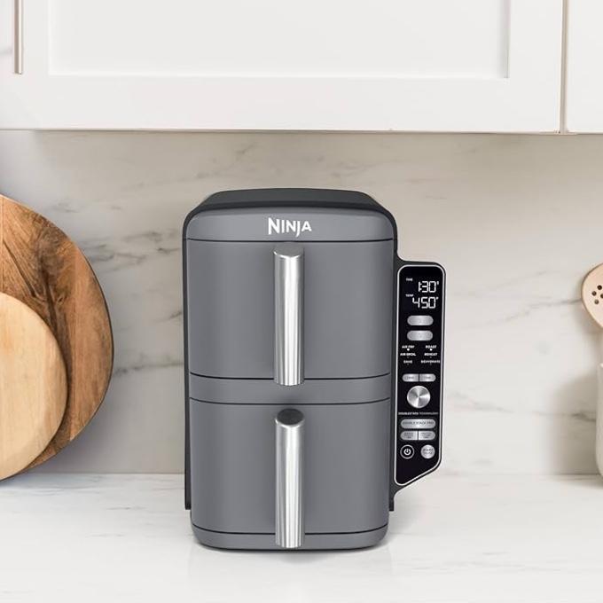 Ninja DoubleStack XL Smart 2-Basket Air Fryer, Smart Cook System, DoubleStack Technology Cook 4 Foods at Once, Space Saving Design, 10 QT, 6-in-1, Smart Finish & Match Cook, Air Fry, Broil, Bake SL451