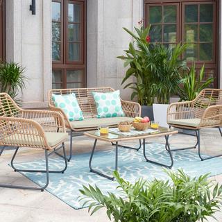 Antibes Steel Rattan 4-Piece Patio Conversation Set
