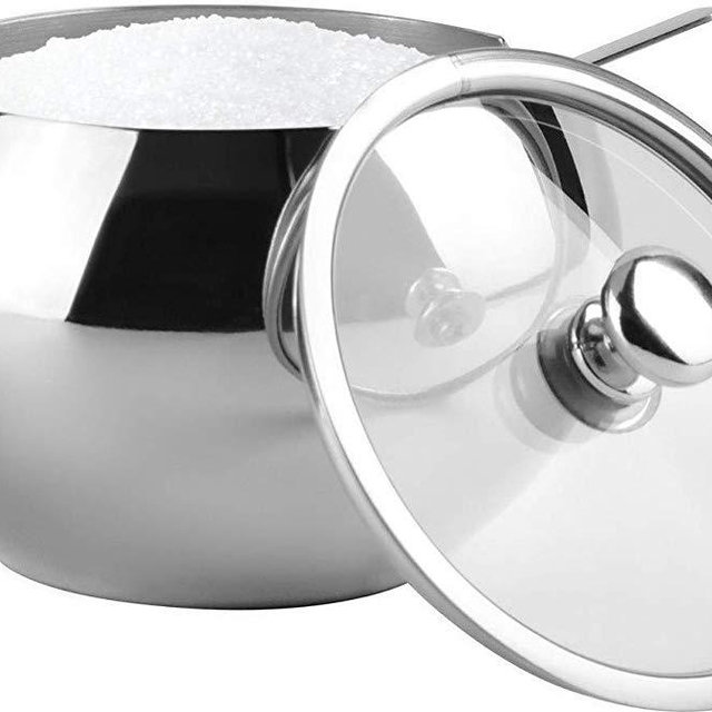 KooK Large Sugar Bowl, Glass With Clear Lid and Spoon, Holds 2 cups of Sugar, 16.9oz