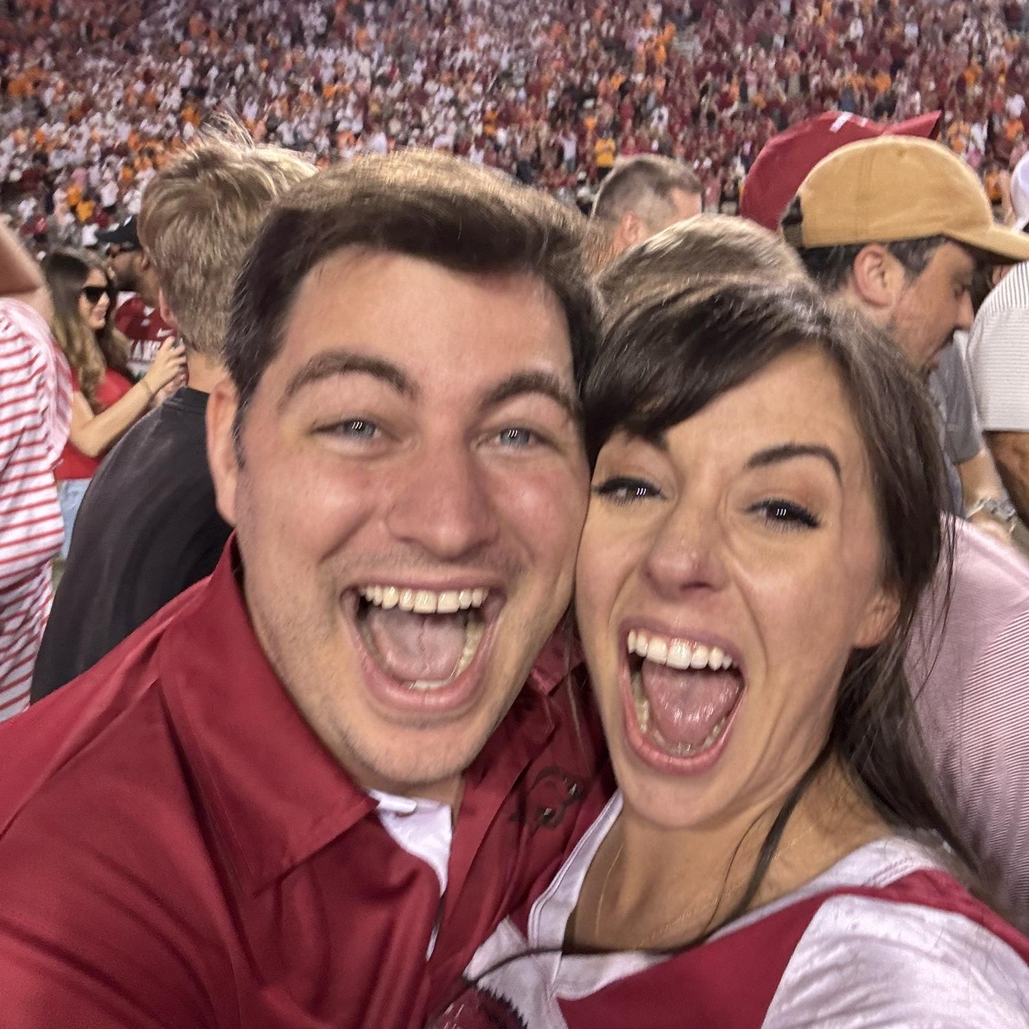 Wills’s first Razorback football game, we stormed the field when the Razorbacks pulled off a huge upset and won!