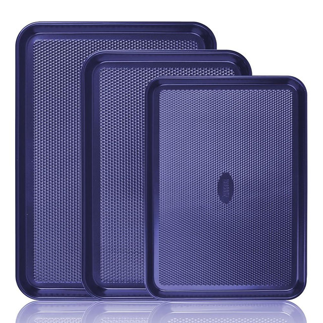 Baker's Secret Baking Sheets Non Stick, 3x Cookie Sheets for Oven, Diamond Texture Premium Air Flow, Set of 3 Baking Trays, Extra Thick 0.6mm with Diamond Base PFOA, PFOS, PTFE and PFAS free Bakeware