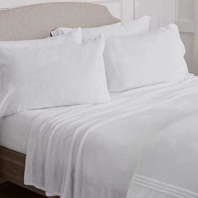 Ultra Soft Micro Fleece Sheets Set with Extra Deep Pockets | Extra Soft Velvet Fleece Sheet Set | Super Plush Polar Fleece | Velvet Plush Cozy Warmth | Tribeca Collection (King, White)