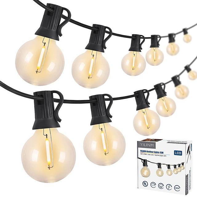 YILINM 50Feet Outdoor String Lights G40 Globe Patio Lights with 25 Shatterproof Bulbs(1 Spare), LED String Lights Commercial Grade Waterproof Backyard Lights for Outside Porch, Bistro
