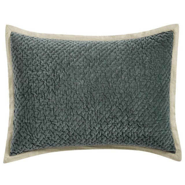 Cross Stitch Velvet Quilted Sham, Steel Blue, Standard