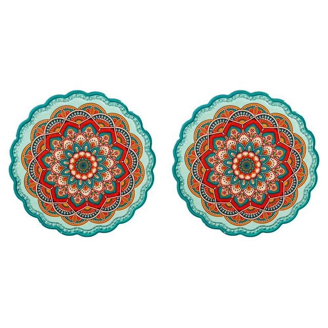 Arly Ceramic Tile Green Trivets for Hot Pots and Pans, Art Resistant HOT Insulation Pads with Bohemia Style,Round 7.7 Inch Set of 2