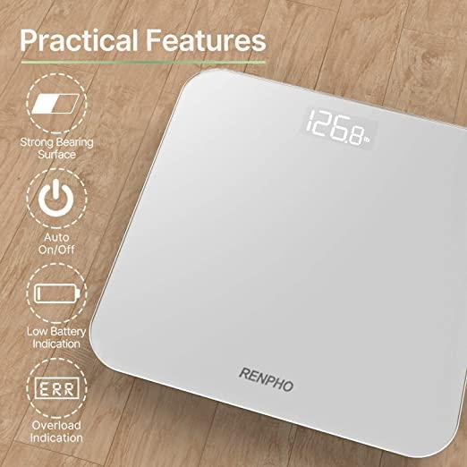 RENPHO Digital Bathroom Scale, Highly Accurate Body Weight Scale with Lighted LED Display, Round Corner Design, 400 lb, White