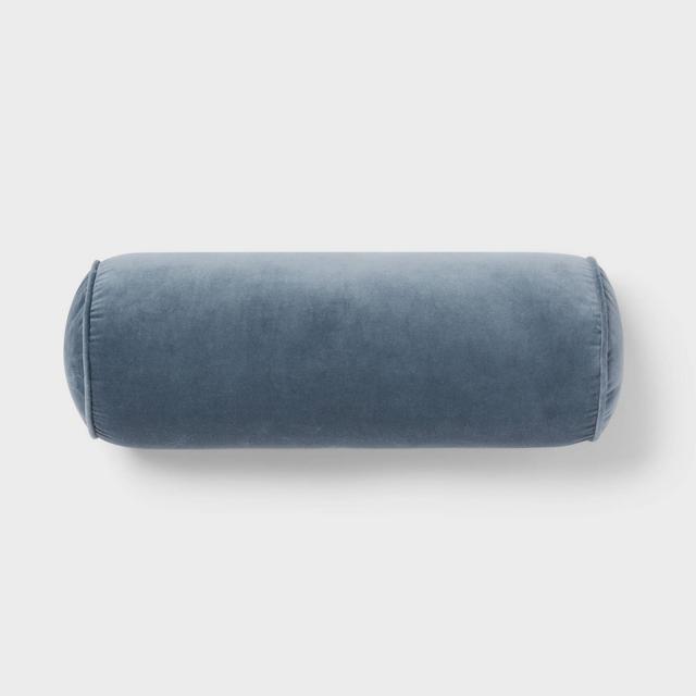 8"x22" Luxe Round Velvet Bolster Decorative Pillow Slate Blue - Threshold™