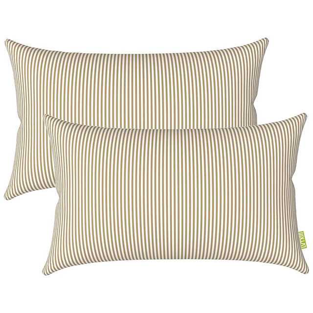 LVTXIII Outdoor/Indoor Lumbar Pillows, Decorative Patio Lumbar Cushions, Fluffy Water Repellent Garden Cushions for Home Patio Coach Sofa Use, 12×20 Inch, Pack of 2, Stripe Beige