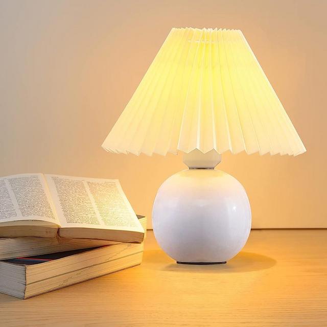 Zenply Korean Lamp Pleated Table Lamp Small Table Lamp, Bedside Lamp Nightstand Lamp Mini Lamp Table Lamp for Bedroom Living Room Side Table Small Spaces