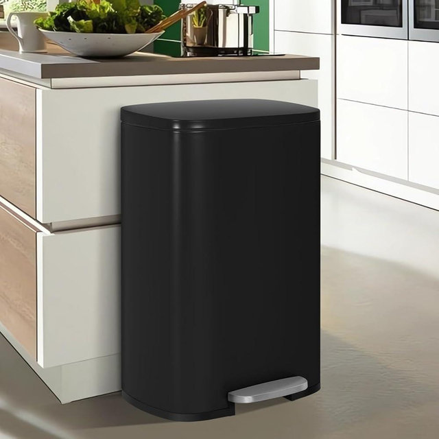 Dkelincs 13 Gallon Stainless Steel Trash Can, Step Kitchen Garbage Can with Lid & Removable Inner Bucket, 50 Liter Pedal Metal Rubbish Bin for Bedroom, Bathroom,Black