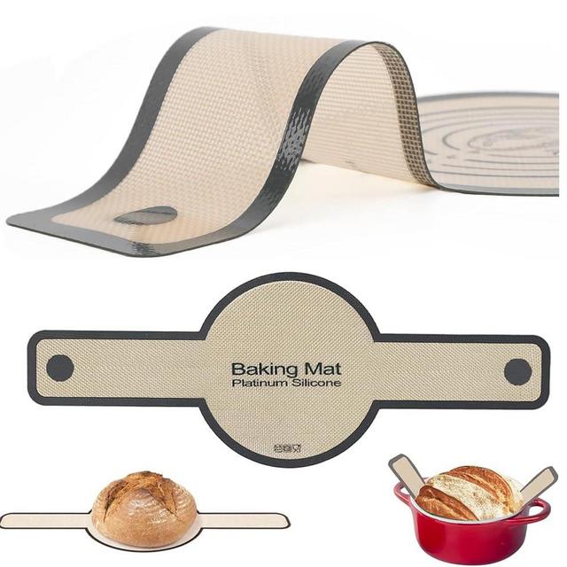Silicone Bread Sling for Dutch Oven,Specially Selected Platinum Silicone,8.3 Inch Baking Mat Reusable Silicone Baking Sheets,Heat Resistant Dutch Oven Liners for Placing Sourdough Bread (Grey-B)