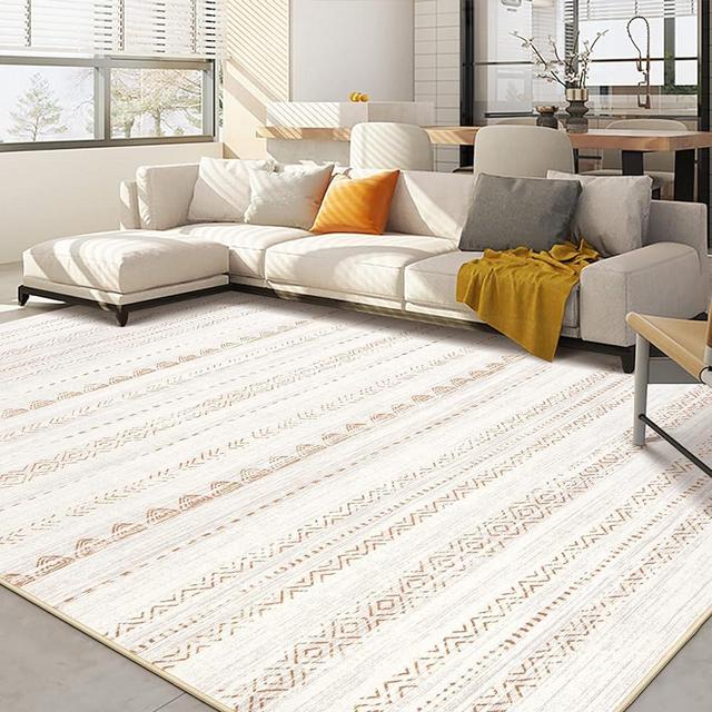 Area Rug Living Room Rugs: 8x10 Large Soft Machine Washable Boho Moroccan Farmhouse Neutral Stain Resistant Indoor Floor Rug Carpet for Bedroom Under Dining Table Home Office House Decor - Brown