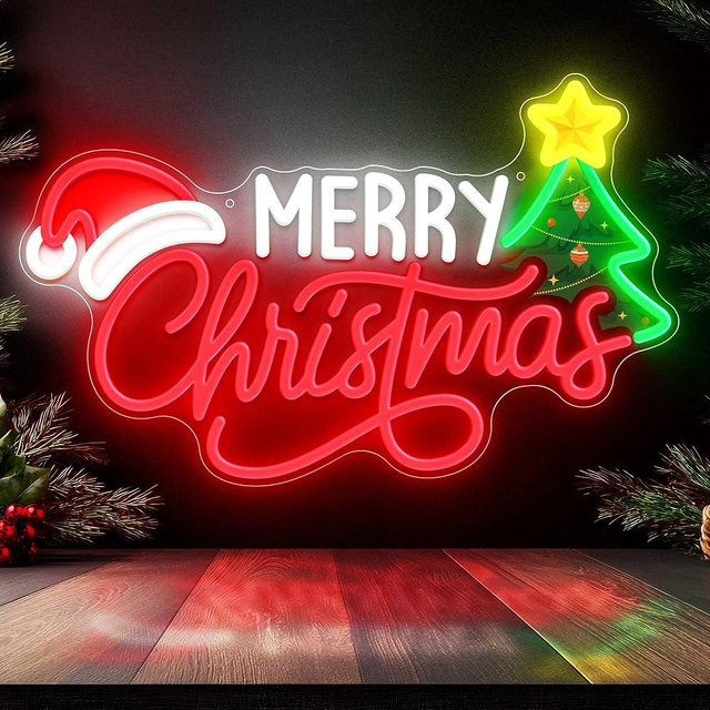 SELICOR Merry Christmas Neon Signs for Wall Decor,LED Sign with Xmas Tree and Santa Hat,USB Powered Dimmable Switch for Xmas Party Kids Bedroom Bar Pub Club-Christmas Gift Decorations