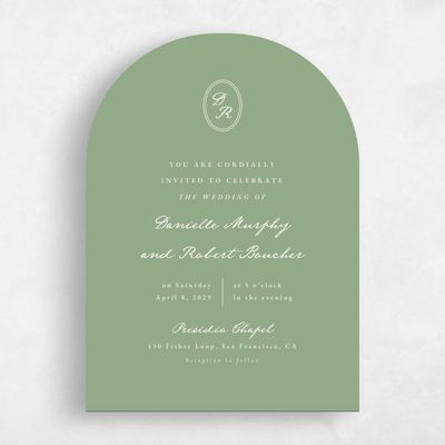 Pale Jade, Green Wedding Invitation - Dolores Portrait