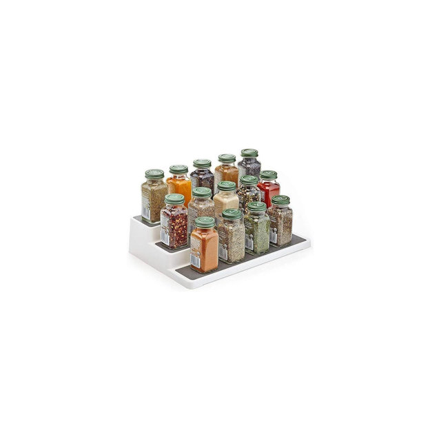 Home Intuition 3-Tier Non-Skid Spice Rack Step Shelf Pantry Kitchen Cabinet Organizer, 14.4-inch, White-Grey, 2 Pack
