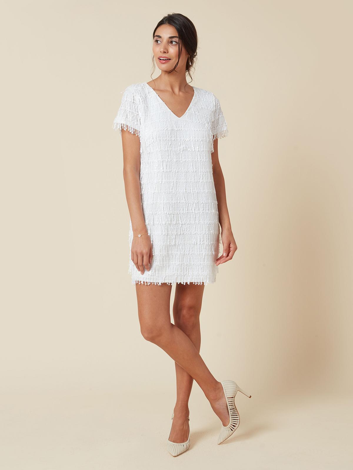 formal dress with fringe