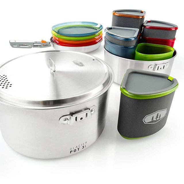 GSI Outdoors Glacier Stainless Camper Four Person Car Camping or Backpacking Cookset, Multi