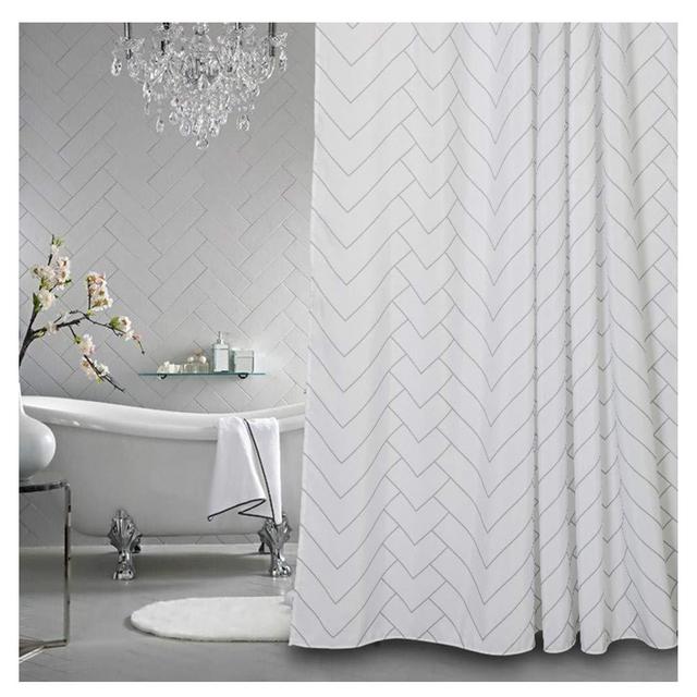 Aimjerry White Striped Mold Resistant Fabric Shower Curtain for Bathroom,Water-Repellent 72 X 72 Inch