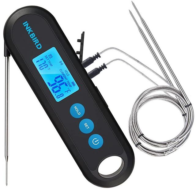 Bluetooth Instant Read Meat Thermometer IHT-2PB,Inkbird 3 in 1 328ft Range Rechargeable Digital Cooking Food Thermometer with Two External Probes,Temperature Alarms,Timer for Grilling,Smoking