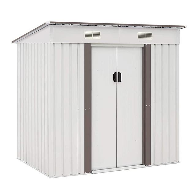 Oakmont Outdoor 4×6 FT Storage Shed Walk-in Garden Tool House with Double Sliding Doors, Steel Cabin Yard Lawn (White)