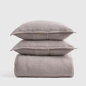 Organic Ribbed Cotton Coverlet Set in Light Grey